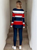 Compleu cu Pantalon Melisa Bleumarin cu Dungi Albe si Rosii - imagine 2