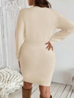 Rochie Scurta Tricotata Aurora Crem - Marimi Mari - imagine 2