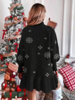 Rochie Scurta Tricotata Wilma Neagra cu Model de Craciun - imagine 2