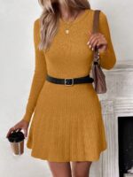 Rochie Scurta Tricotata Melissa Galbena Mustar - imagine 3