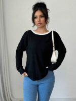 Bluza Dama Delia Neagra cu Funde Crem - imagine 2