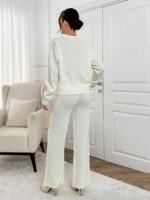 Compleu Tricotat cu Pantalon Elice Alb cu Strasuri - imagine 2