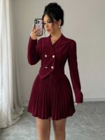 Compleu cu Fusta Scurta Plisata Sofia Grena