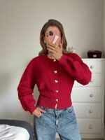 Pulover Tricotat Fiona Rosu - imagine 3