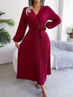 Rochie Midi Farine Grena Plisata - imagine 3