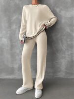 Compleu Tricotat cu Pantalon Ella Crem