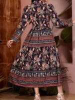 Rochie Midi Ella Bleumarin cu Print Maro - imagine 2