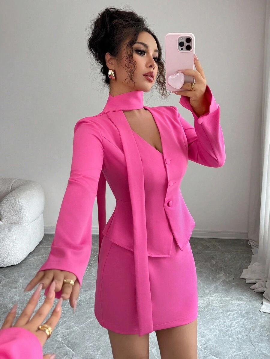 21 Compleu cu Fusta Scurta Selena Roz - imagine 2