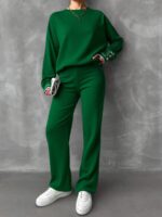 Compleu Tricotat cu Pantalon Camelia Verde