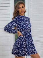 Rochie Scurta Mariah Albastra cu Print Alb - imagine 3