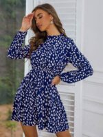 Rochie Scurta Mariah Albastra cu Print Alb