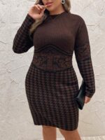 Rochie Scurta Tricotata Madalina Maro cu Print Negru - Marimi Mari - imagine 3
