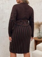 Rochie Scurta Tricotata Madalina Maro cu Print Negru - Marimi Mari - imagine 2