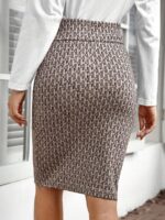 Fusta Midi Troya Bej cu Print Geometric - imagine 2