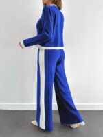 Compleu Tricotat cu Pantalon Lucia Albastru cu Dungi Albe - imagine 2