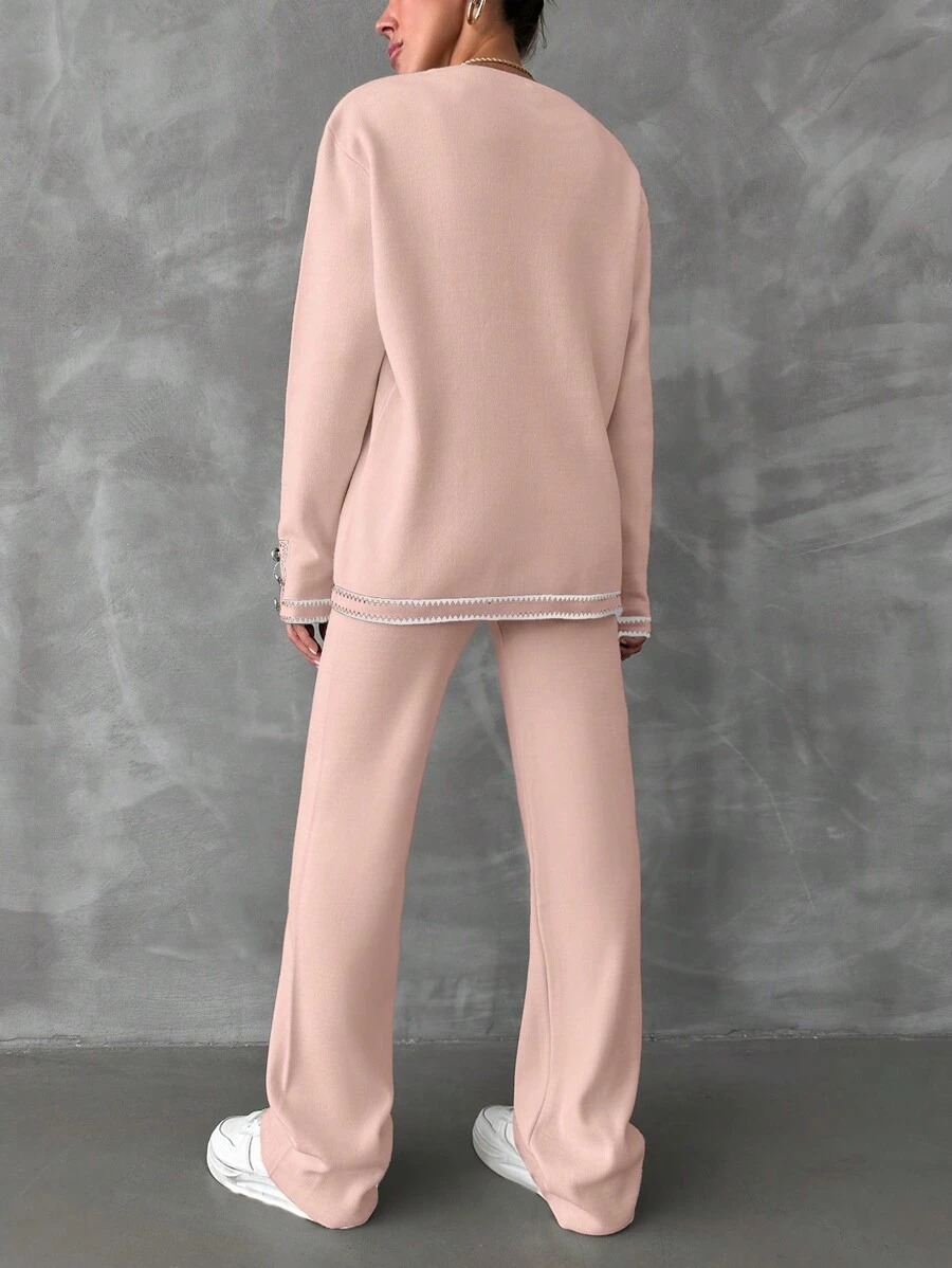 28 Compleu Tricotat cu Pantalon Camelia Roz - imagine 2