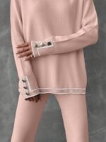 Compleu Tricotat cu Pantalon Camelia Roz - imagine 4