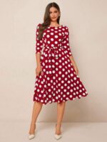 Rochie Midi Amela Rosie cu Buline Albe - imagine 3