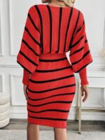 Rochie Scurta Tricotata Aida Rosie cu Dungi Negre - imagine 2