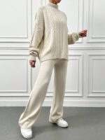Compleu Tricotat cu Pantalon Sonette Bej Deschis - imagine 3
