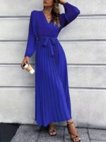Rochie Lunga Sanah Albastra cu Pliuri - imagine 3