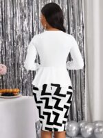 Compleu cu Fusta Scurta Noella Alb cu Print Negru ( fara curea ) - imagine 2