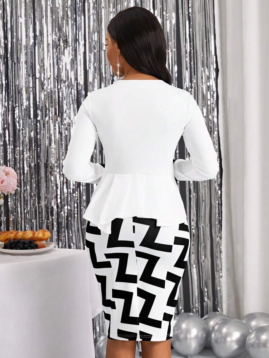 3 Compleu cu Fusta Scurta Noella Alb cu Print Negru ( fara curea ) - imagine 2