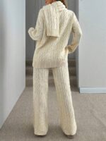 Compleu Tricotat cu Pantalon si Fular Sabrina Crem - imagine 2