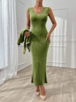 Compleu Tricotat cu Rochie Lunga Simona Vernil cu Strasuri - imagine 4