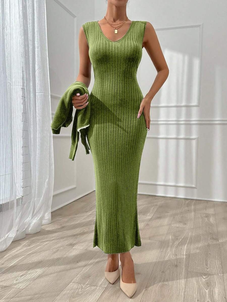 30 Compleu Tricotat cu Rochie Lunga Simona Vernil cu Strasuri - imagine 4