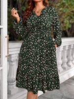 Rochie Scurta Iuliana Verde cu Print Alb si Negru - Marimi Mari - imagine 3