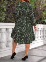 Rochie Scurta Iuliana Verde cu Print Alb si Negru - Marimi Mari - imagine 2