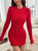 Rochie Scurta Tricotata Vanesia Rosie cu Nasturi