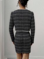 Compleu cu Rochie Scurta Oteea Negru cu Print Alb - imagine 2