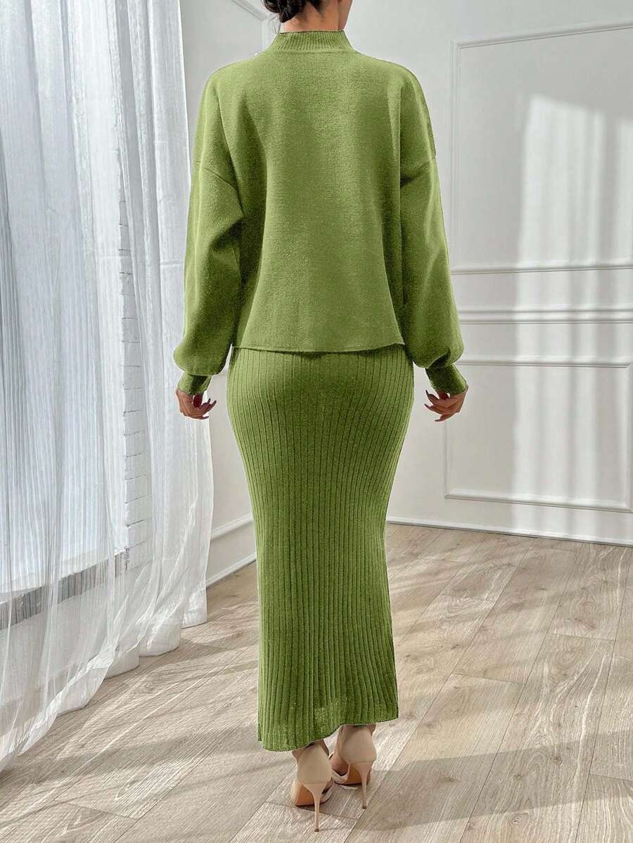 33 Compleu Tricotat cu Rochie Lunga Simona Vernil cu Strasuri - imagine 2