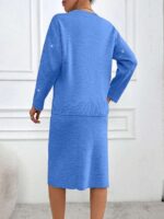 Compleu Tricotat cu Fusta Midi Daniella Bleu cu Strasuri - imagine 2