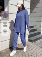 Compleu Tricotat cu Pantalon Sorina Albastru - imagine 3