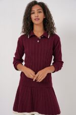 Compleu Tricotat cu Fusta Scurta Shannon Grena - imagine 3