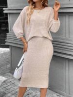 Compleu cu Fusta Midi Alina Bej - imagine 2