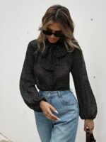 Bluza Dama Lidia Neagra cu Buline Albe