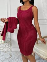 Compleu Tricotat cu Rochie Scurta Sorana Grena - imagine 4