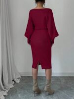 Rochie Midi Tricotata Monalise Grena cu Perle - imagine 2