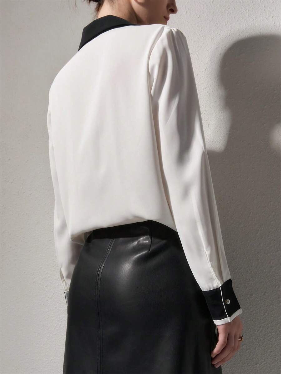 37 Camasa Dama Esma Alba cu Guler Negru - imagine 2