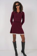 Compleu Tricotat cu Fusta Scurta Shannon Grena - imagine 4