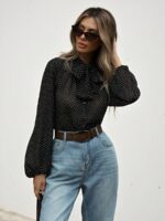 Bluza Dama Lidia Neagra cu Buline Albe - imagine 3