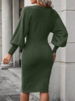 Rochie Midi Tricotata Monalise Kaki cu Perle - imagine 2