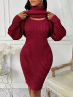 Compleu Tricotat cu Rochie Scurta Sorana Grena - imagine 3