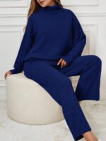Compleu Tricotat cu Pantalon Rebeca Bleumarin