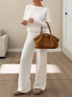 Compleu Tricotat cu Pantalon Alina Alb - imagine 3