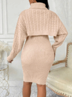 Compleu Tricotat cu Rochie Scurta Sorana Crem - imagine 2
